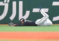 　２回、岸潤一郎の左飛を好捕する渡部（撮影・西岡正）