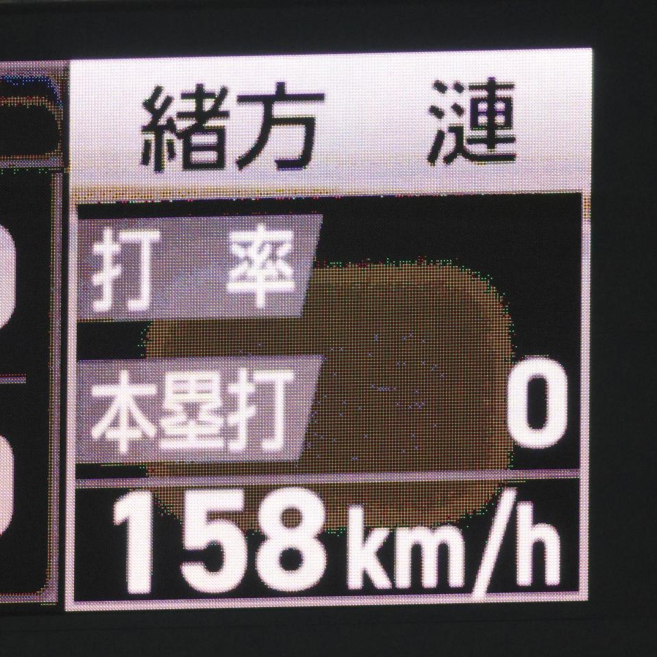 　５回、東洋大・細野晴希は横浜・緒方漣への４球目で１５８ｋｍ／ｈを計測（撮影・伊藤笙子）