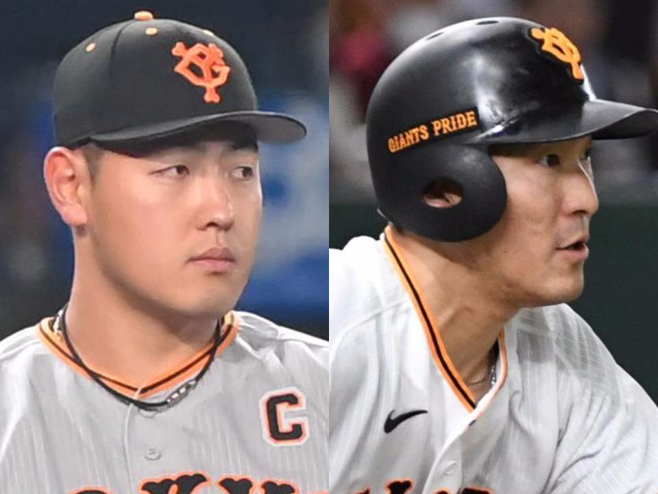　巨人・岡本和（左）と梶谷