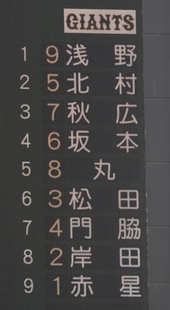 　３１日対広島戦の巨人スターティングメンバー（撮影・北村雅宏）
