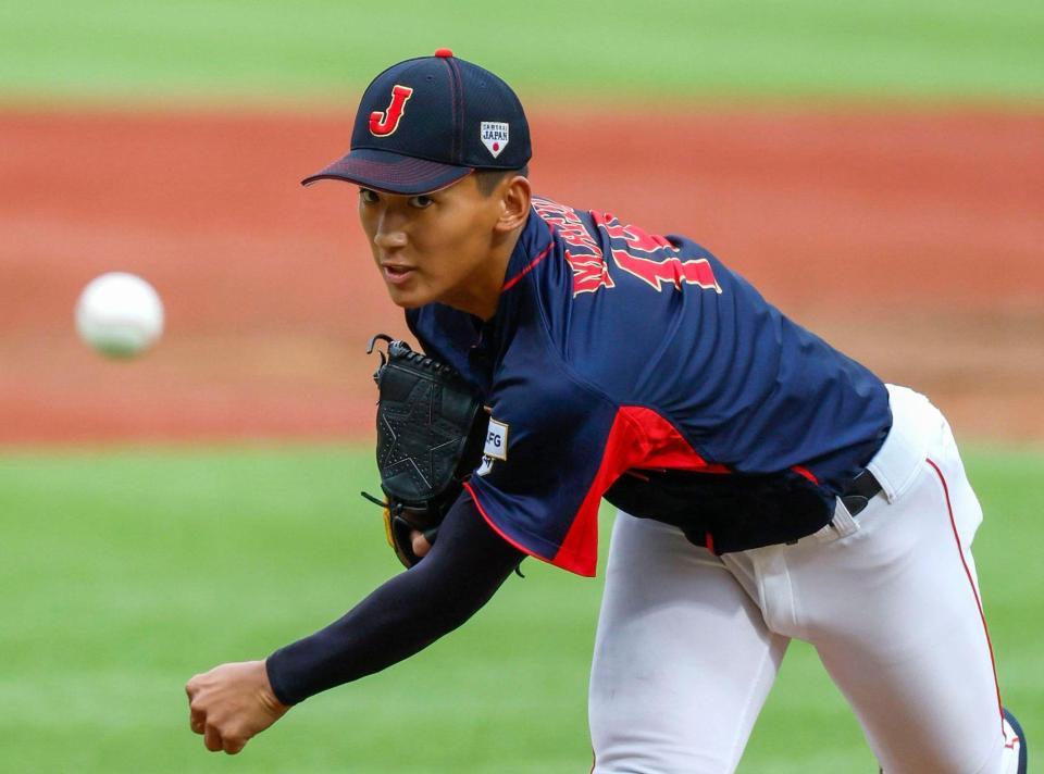 　米国戦で力投する前田