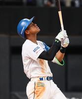 　８回、空振り三振を喫する万波（撮影・中島達哉）