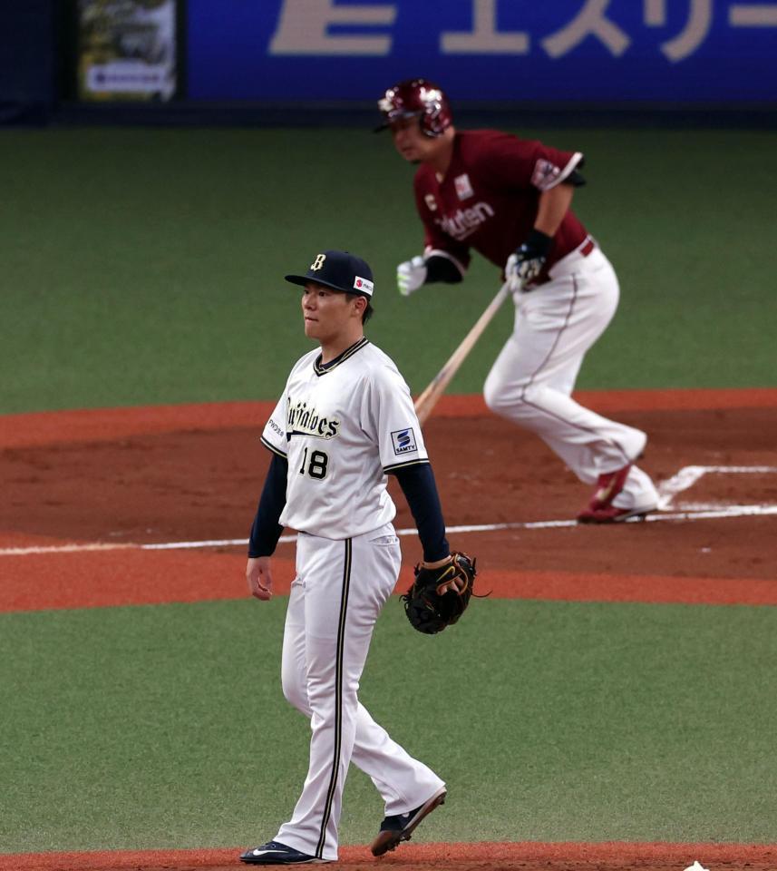 　２回、浅村に右前打を許す山本（撮影・山口登）