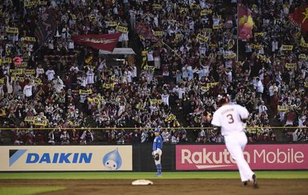 　４回、浅村のソロに喜ぶファン（撮影・佐々木彰尚）