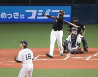 　１回、ポランコが先制の２点適時二塁打を放つ（投手・山本）＝撮影・堀内翔