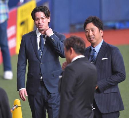日本シリーズ　前田健太、松田宣浩氏が京セラドームのグラウンドへ　精力的に動き回る　能見篤史氏とトリプル解説