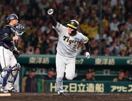 　９回、左前へサヨナラ打を放ち拳を突き上げる大山