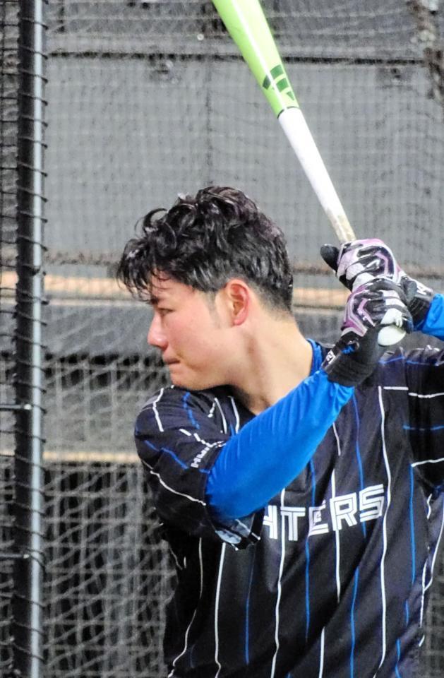 　ティー打撃に取り組む日本ハムの清宮