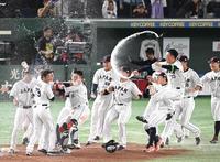 　サヨナラ勝ちして喜ぶ侍ジャパンナイン