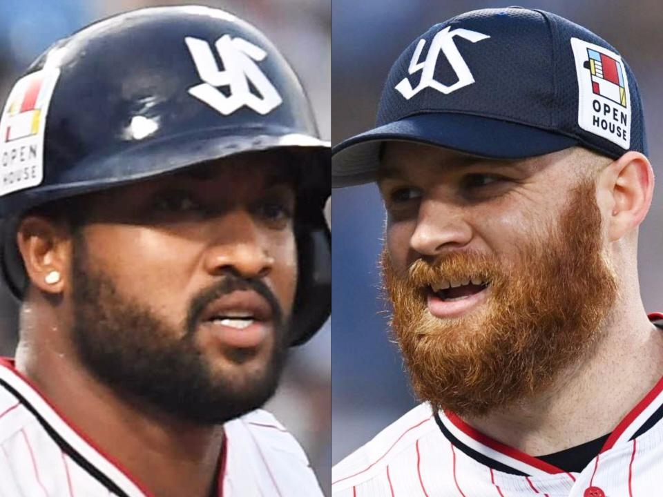 ヤクルト・サンタナ（左）とサイスニード