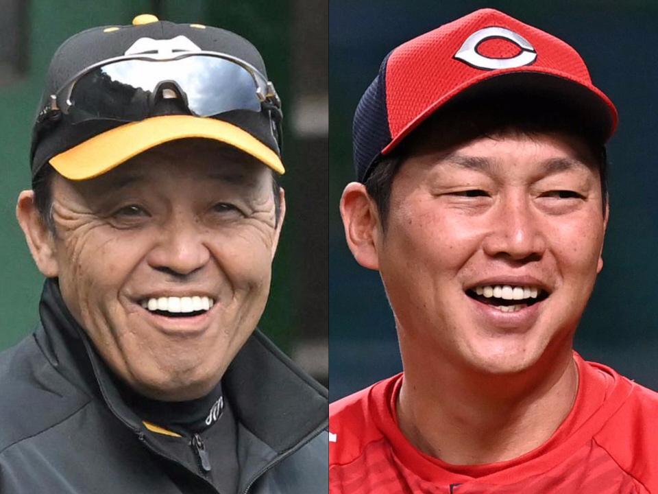 　阪神・岡田監督（左）と広島・新井監督