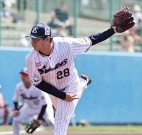 　楽天戦で力投する松本健（撮影・金田祐二）