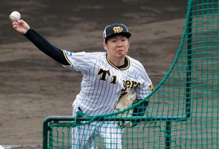 　フリー打撃に登板した阪神・西勇＝宜野座