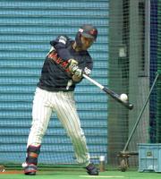 　打撃練習する田村（撮影・山口登）