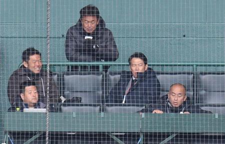 　視察する侍ジャパン・井端監督（撮影・佐々木彰尚）