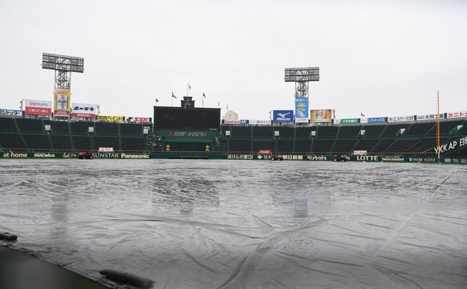 　降雨の甲子園球場（撮影・佐々木彰尚）