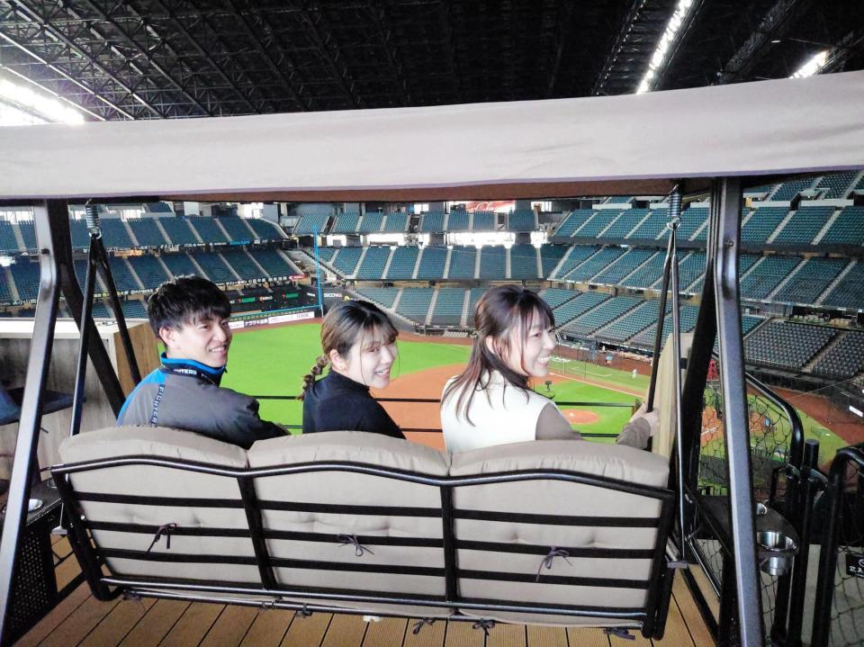 エスコンフィールドに設置された１２球団初のブランコ付きシート「スイングボックス」