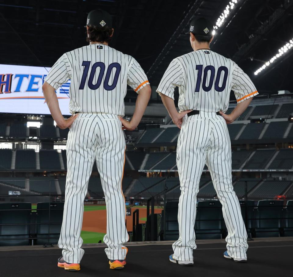 　「ファイターズ５０周年シリーズ」で着用する限定ユニホームの背番号は「１００」（撮影・中島達哉）