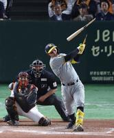 　９回、左前適時打を放つ森下（撮影・金田祐二）