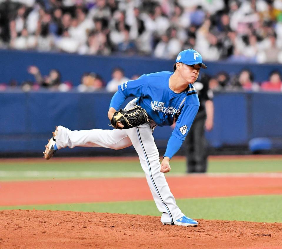 　７回から登板した矢沢（撮影・今井雅貴）　