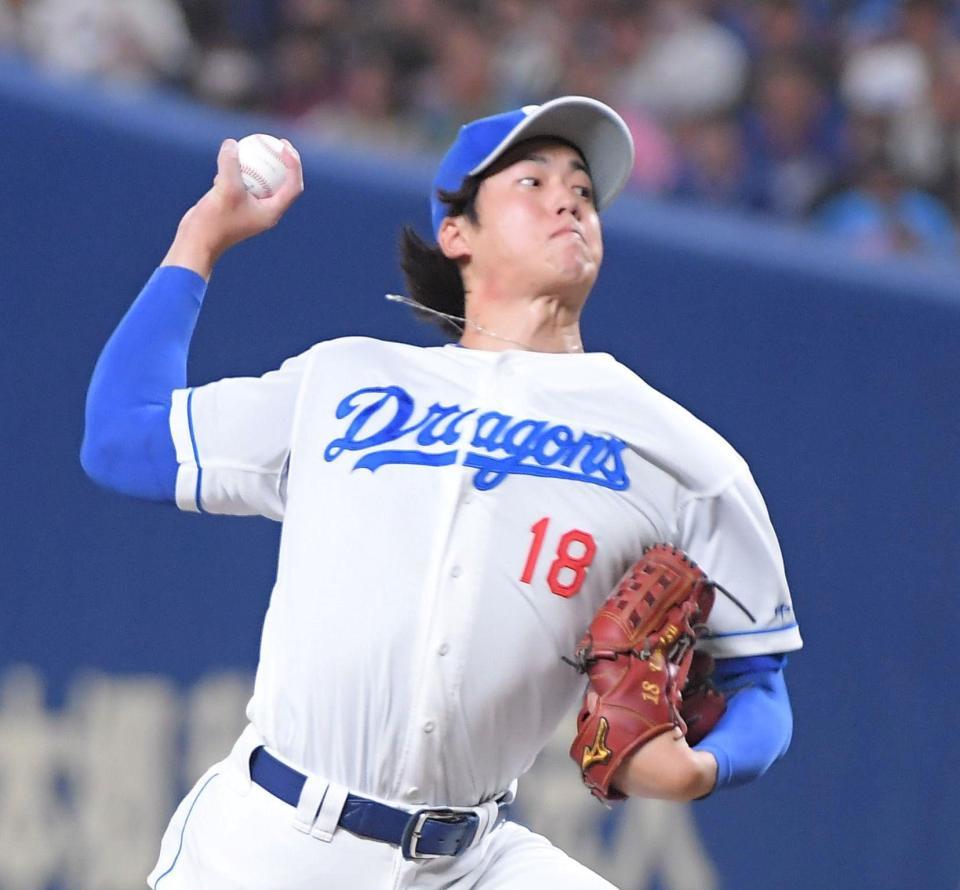 　巨人打線を相手に力投する梅津（撮影・佐藤厚）