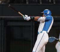 　６回、勝ち越しソロを放つ万波（撮影・中島達哉）