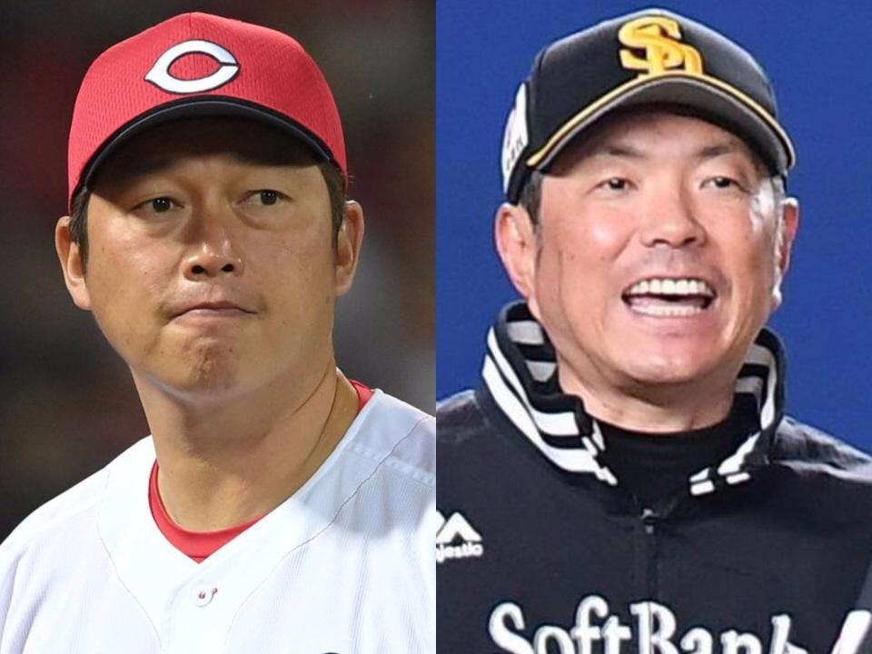 　広島・新井監督（左）とソフトバンク・小久保監督