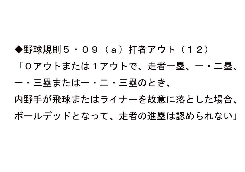 野球規則５・０９（ａ）打者アウト（１２）