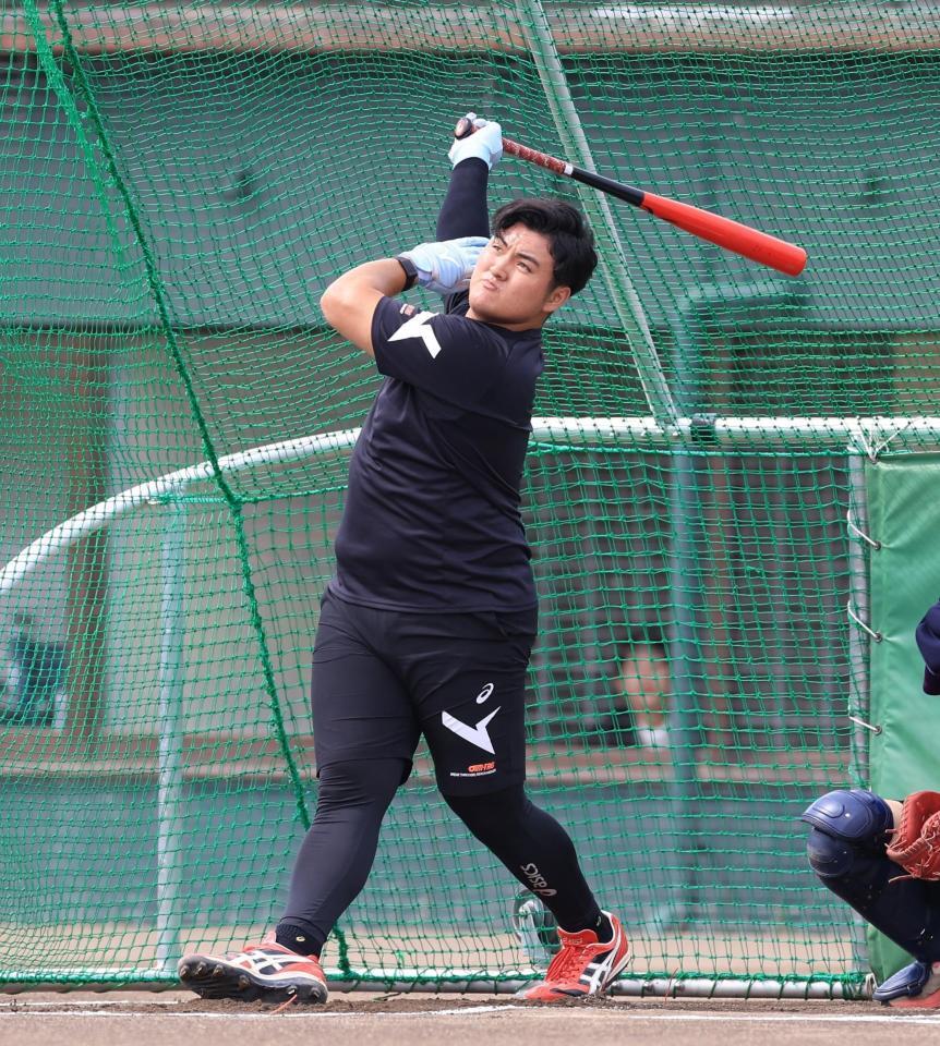 　フリー打撃を披露する佐々木麟太郎（撮影・金田祐二）