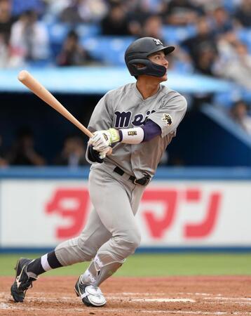 ドラ１候補の明大・宗山が通算１００安打達成、慶大・柳町に次ぐ史上34人目　阪神は４人体制で視察