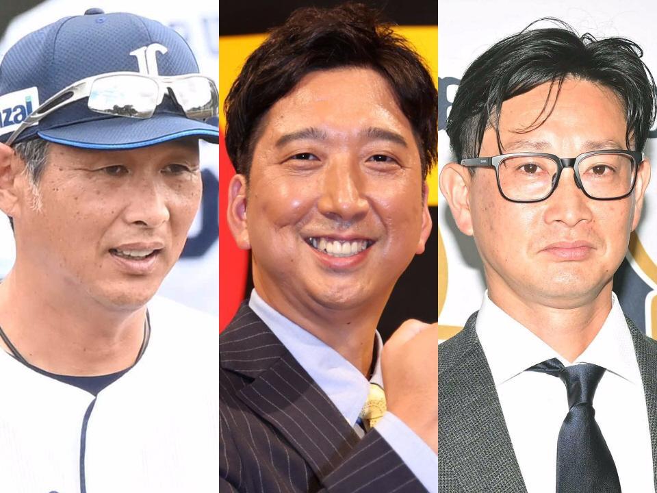 　（左から）西武・西口新監督、阪神・藤川新監督、オリックス・岸田新監督