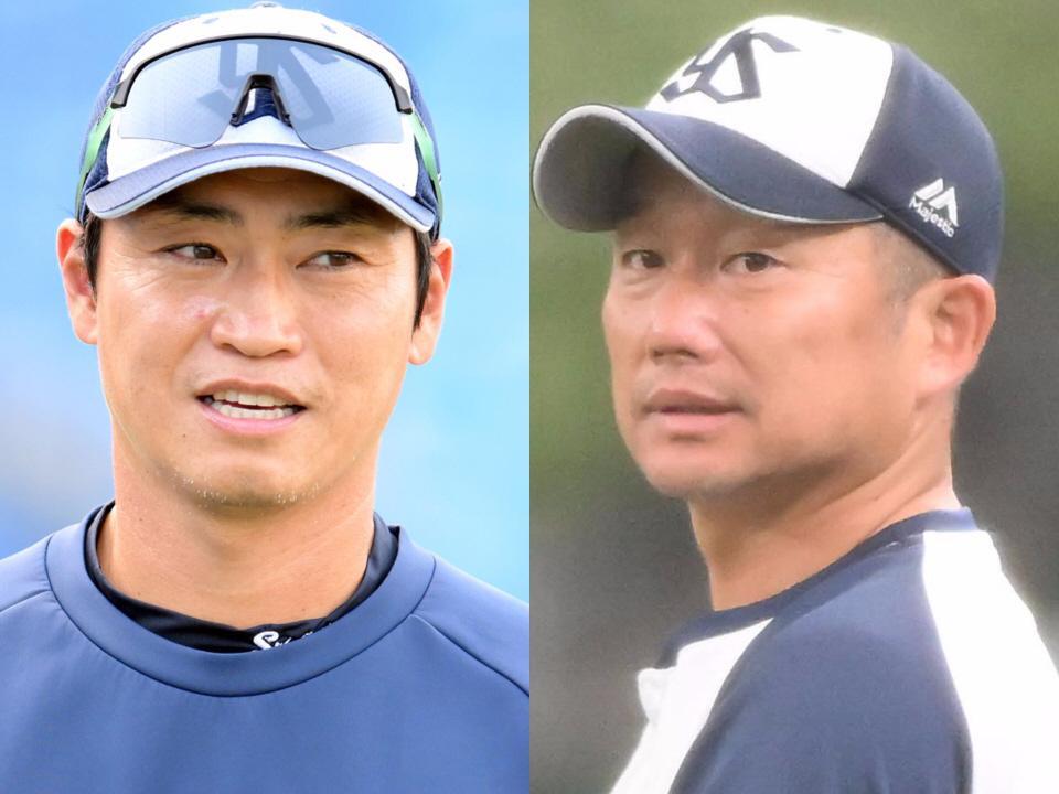 　青木宣親氏（左）と石川雅規