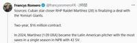 　マルティネスの交渉状況を伝えるロメロ記者のＸ（＠ｆｒａｎｃｙｓｒｏｍｅｒｏＦＲ）