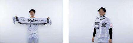 　「ジャガードタオルマフラー」を披露する小島