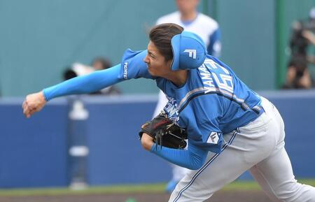 　２番手で登板し１回を１安打無失点に抑えた山城（撮影・佐藤厚）