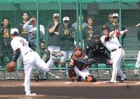 　ライブＢＰで田中将（左）と対戦する坂本（撮影・西岡正）