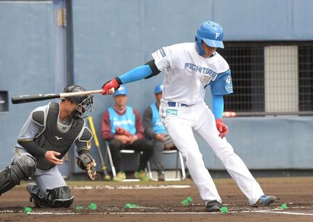 １回、柴田は空振り三振に倒れる（撮影・佐藤厚）