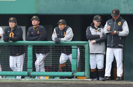 　ベンチからグラウンドを見つめる阿部監督（撮影・市尻達拡）
