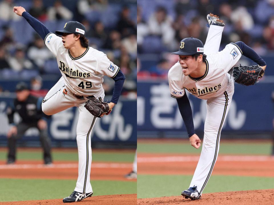 　１回無失点だった片山（左）と東山