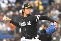 　ロッテ打線を相手に力投する上沢（撮影・佐藤厚）