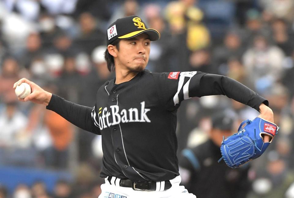 　ロッテ打線を相手に力投する上沢（撮影・佐藤厚）