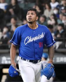 　日本ハム戦に先発した中日のメヒア。５回１失点と好投した＝エスコンフィールド