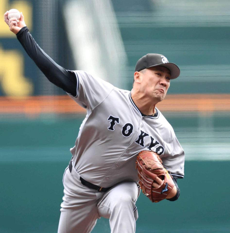 　先発し、力投する田中将（撮影・田中太一）