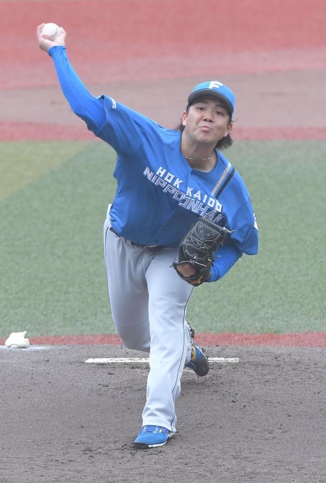 　先発マウンドに立つ金村（撮影・佐藤厚）