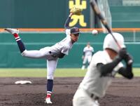 　市和歌山打線相手に力投する横浜・織田（撮影・北村雅宏）