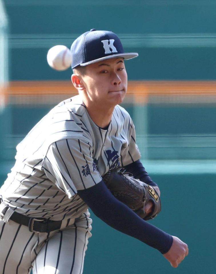 　先発し、力投する敦賀気比・五十子（撮影・北村雅宏）