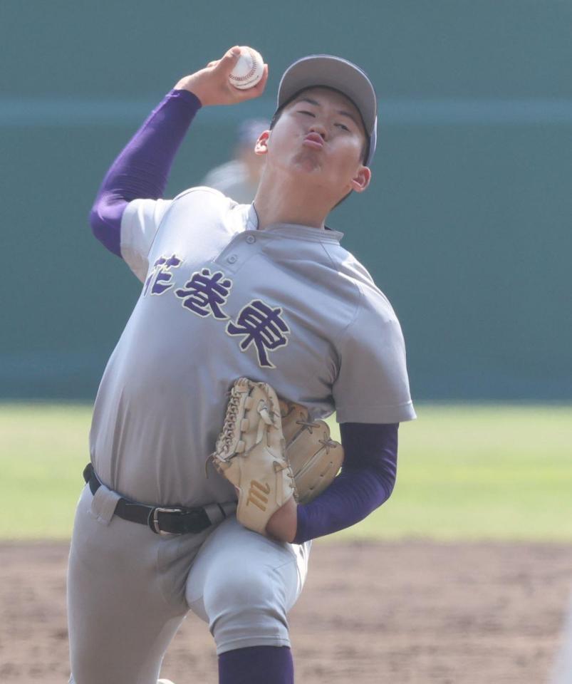 　先発し力投する花巻東・金野快（撮影・石井剣太郎）