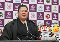 　パ・リーグ６球団と日本相撲協会のスペシャルコラボが決まり会見する宇良（撮影・立川洋一郎）