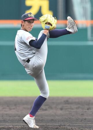 　４回、力投する先発の浦和実・石戸颯汰（撮影・西田忠信）