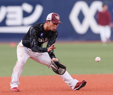 　試合前練習でノックを受ける宗山（撮影・立川洋一郎）